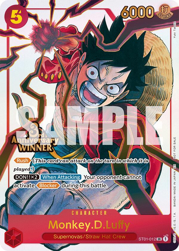 Monkey.D.Luffy (ST01-012) (3rd Anniversary Winner) [One Piece Promotio Dungeons & Javas Monkey.D.Luffy (ST01-012) (3rd Anniversary Winner) [One Piece Promotio Dungeons & Javas