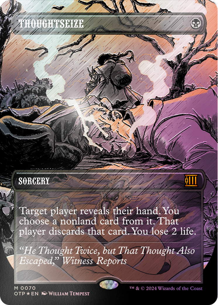 Thoughtseize (Textured Foil) [Outlaws of Thunder Junction: Breaking Ne Dungeons & Javas Thoughtseize (Textured Foil) [Outlaws of Thunder Junction: Breaking Ne Dungeons & Javas