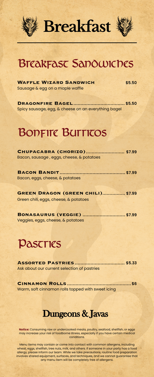 Breakfast Menu