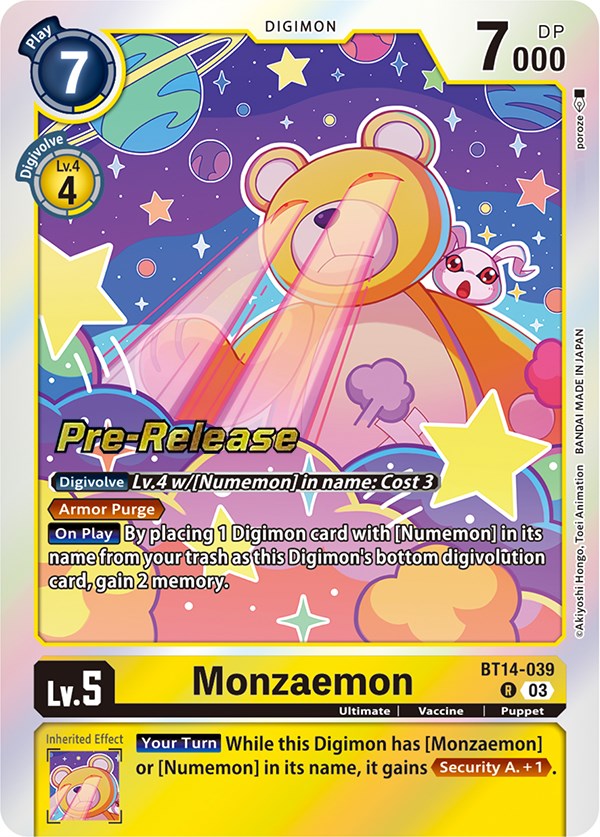 digimon pre release cards Monzaemon [BT14-039] [Blast Ace Pre-Release Cards] – Dungeons & Javas