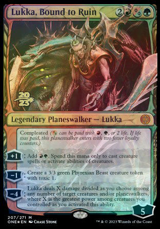 Lukka, Bound to Ruin [Phyrexia: All Will Be One Prerelease Promos] –  Dungeons & Javas